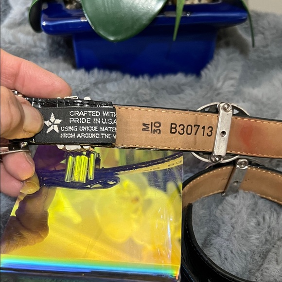 Brighton Black Leather Belt with Silver Accents EUC retail $79 - Picture 5 of 6